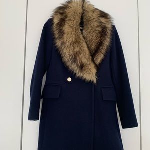 Club Monaco wool navy coat size Small detachable faux fur collar